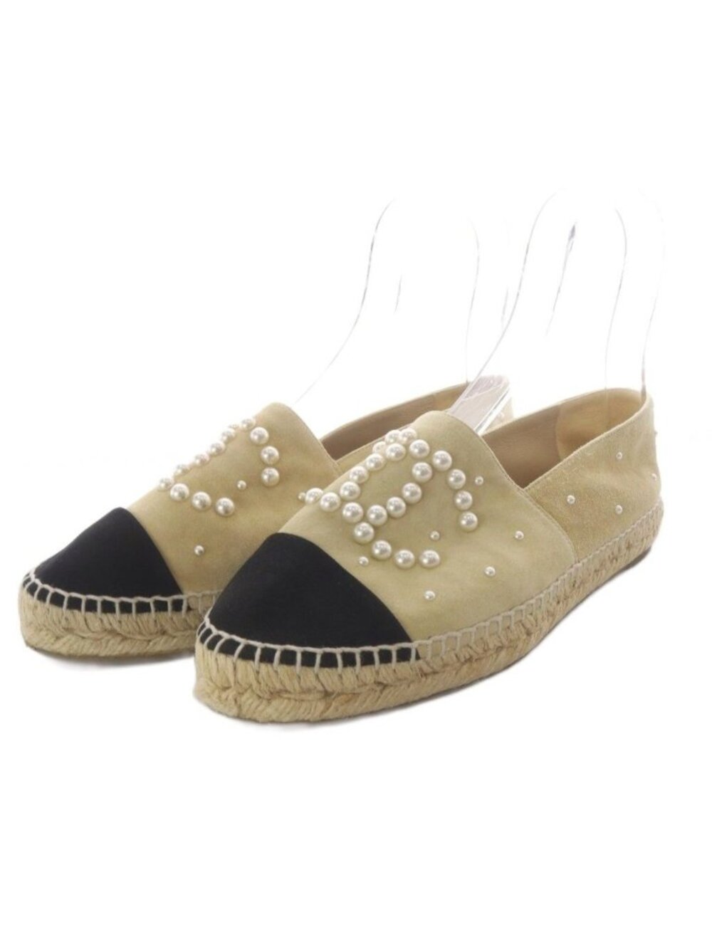 Chanel Espadrilles Slip-on Pearl CC Logo Suede Beige
